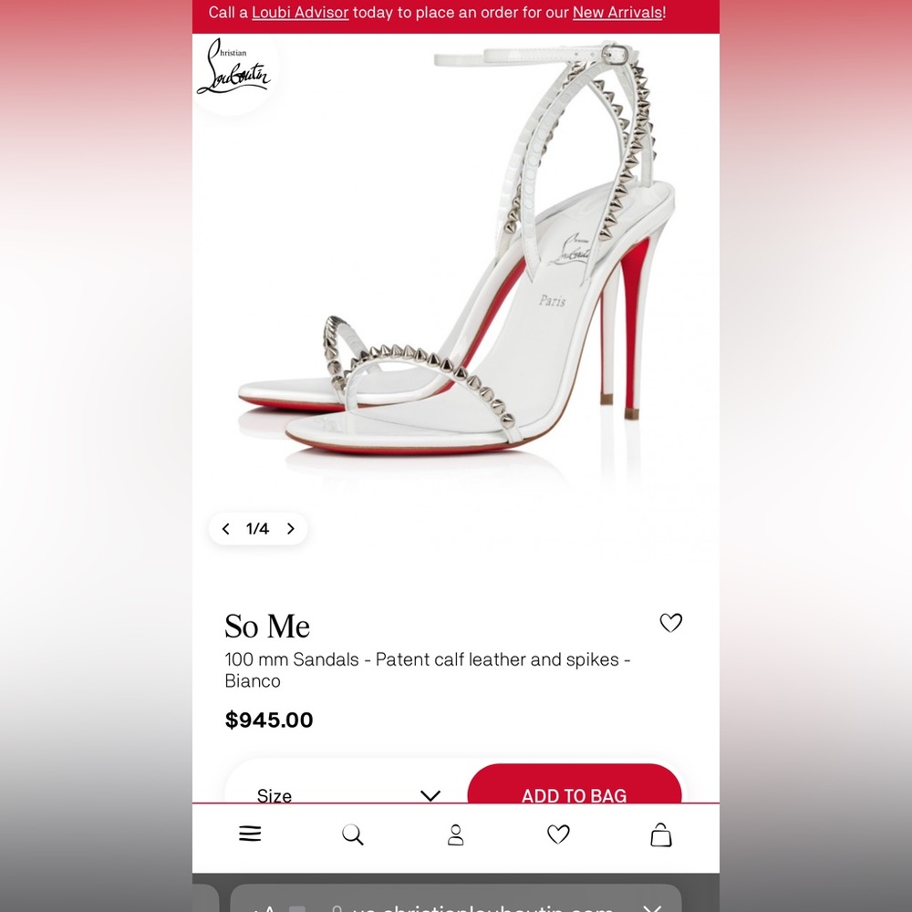 Christian Louboutin So Me patent white calf leather silver spikes 120 mm heel